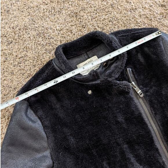 Zara Black Faux Leather Shearling Biker Full Zip Long Sleeve Long Jacket, size M - Picture 5 of 9